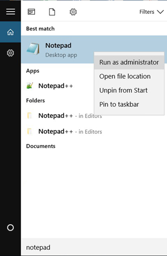 Then go to your computer’s notepad and right click it, and select Run as Administrator. 