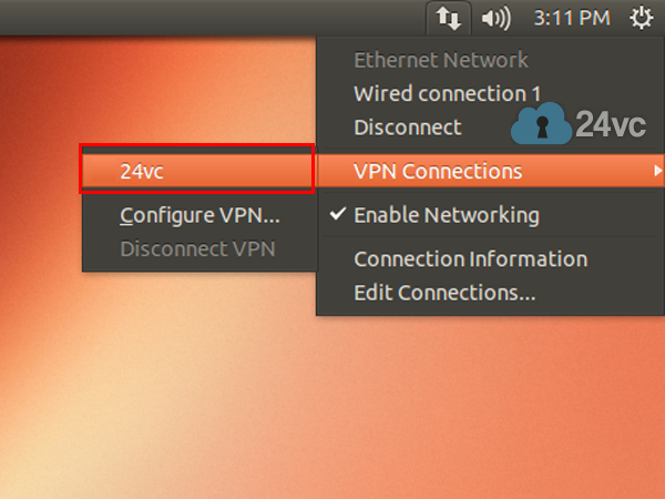 Go to the Network Manager again and click VPN Connections then click 24vc. 