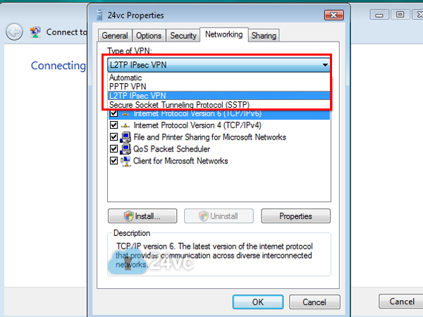 For Type of VPN select Layer 2 Tunnelling Protocol (L2TP/IPSec).