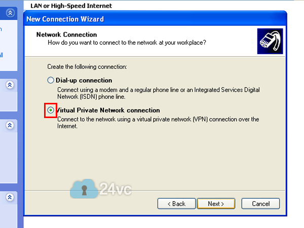 Select Virtual Private Network connection, then click Next.