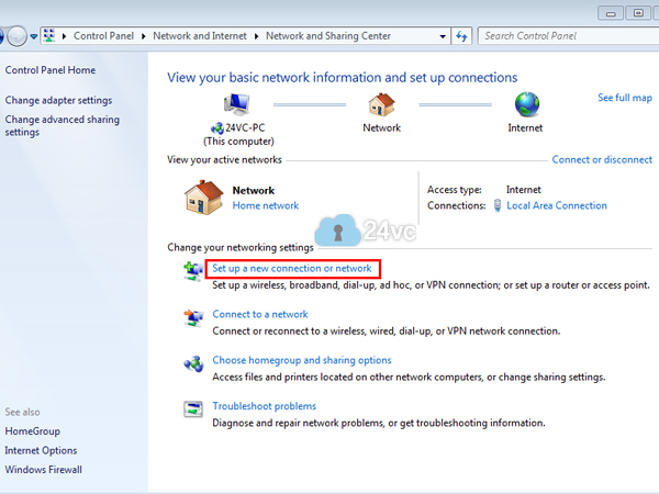 Click Set up a new connection or network
