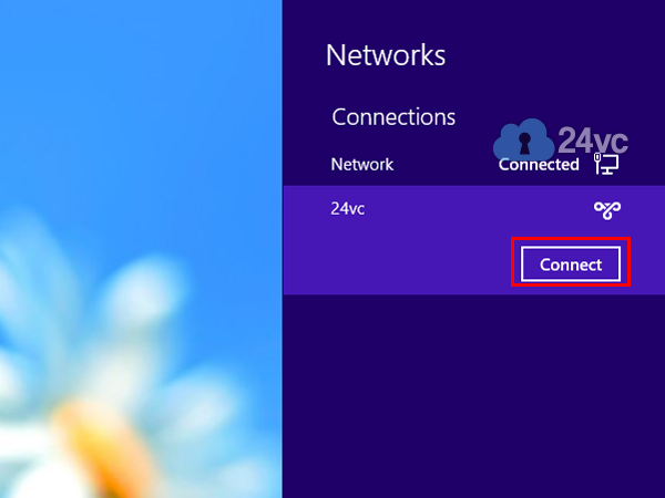 Click on the network icon in the system tray and click on the newly created 24vc VPN connection.