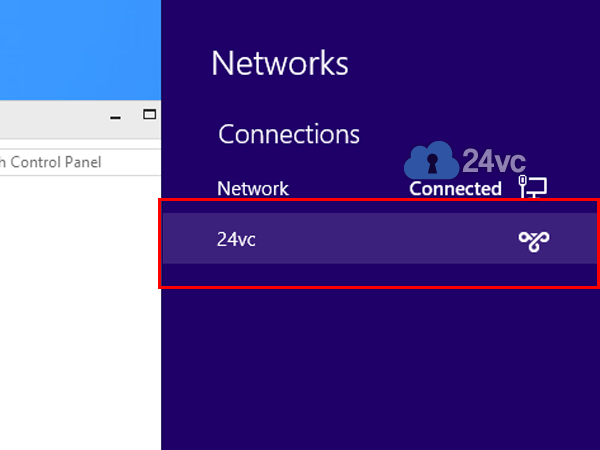 Click on the network icon in the system tray and click on the newly created 24vc VPN connection. 