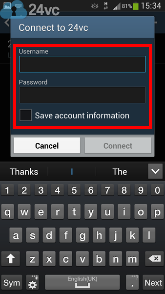 Enter your username and password then click Connect. You are now connected. 