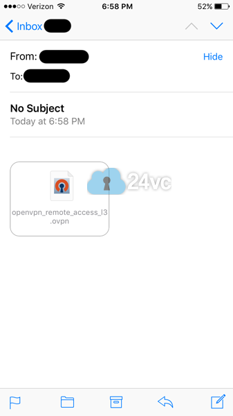 Email the .ovpn configuration files to yourself so that you can open the email on your iPhone.  (Note: can contact technical support for the necessary files)