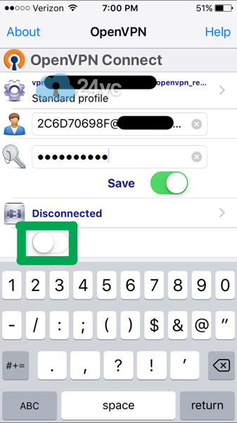 Then tap on Save and then tap on the button below “Disconnected”, which will connect you to the VPN